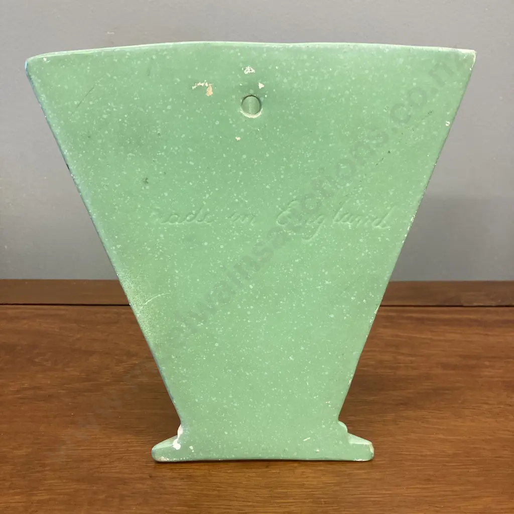 Art Deco Handpainted Wall Pocket Vase, Impressed made In England. 19 x 19cm (As Found) Image 1++